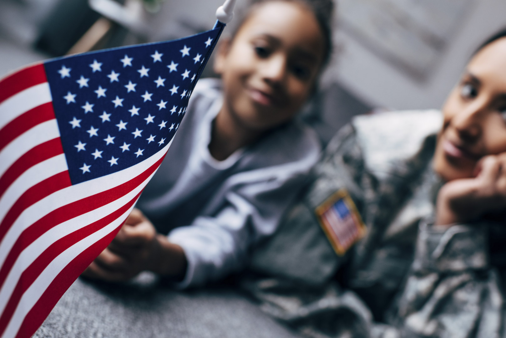 Family Holding Flag