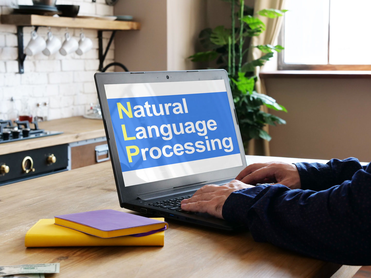 Natural-language processing NLP is shown on a photo using the text