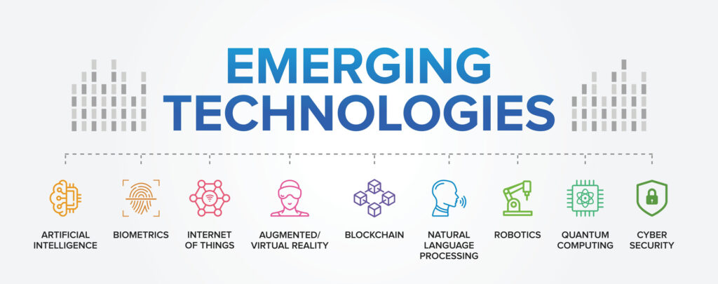 Emerging Technologies that will change our life. Concept vector icons set infographics background.
