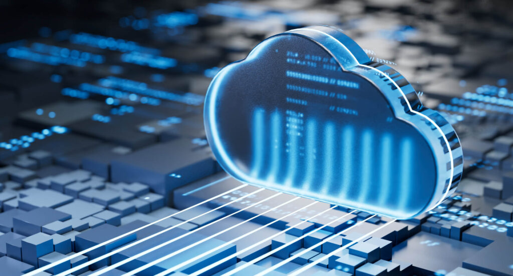Cloud Computing Digital Information Data Center Technology. Computer Information Storage. Cybersecurity 3d Illustration