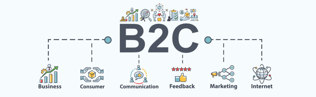 B2C banner web icon for business to customer and strategy, business, communication, feedback, marketing, online marketing and internet. Minimal vector infographic.
